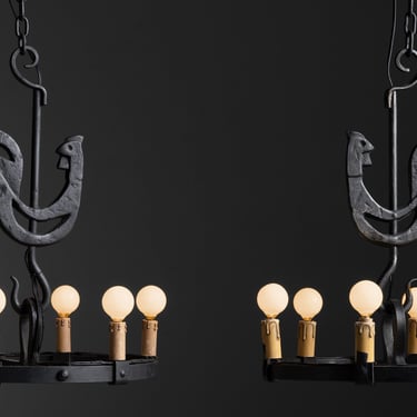 Wrought Iron “Rooster” Chandeliers
