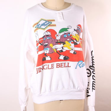 1980s Novelty California Raisins White Pullover Christmas Sweatshirt by Jane Colby 