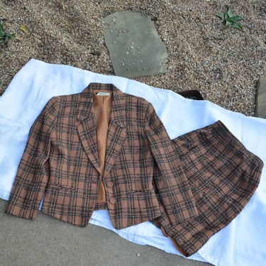 Vintage skirt set / vintage suit set / vintage plaid suit set / vintage 90s suit set / vintage fall set / extra small skirt set / petite set 