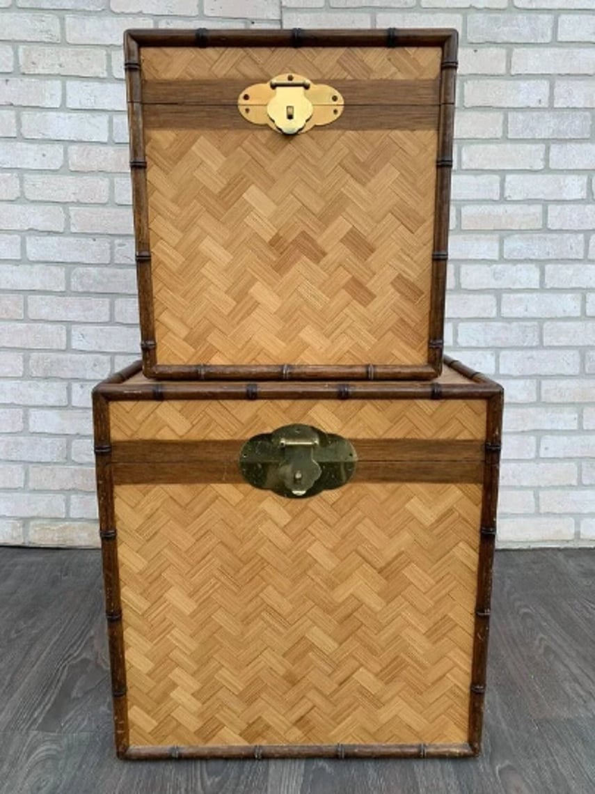 Vintage Asian Style Woven Bamboo Nesting Storage Trunks - Set | Vintage ...