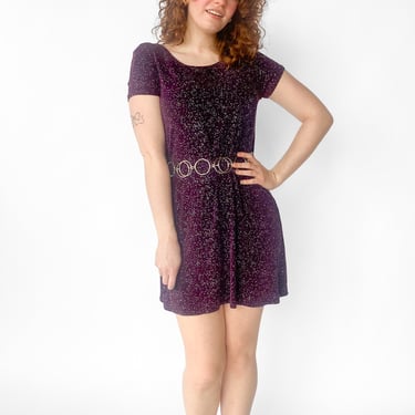 1990s Purple Sparkly Mini Dress, sz. M-4XL