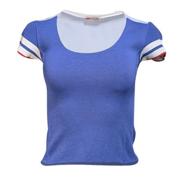 Prada - Blue, White, & Red Knit Short Sleeve Top Sz S