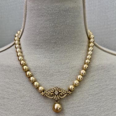 Genuine South Sea Golden Pearls & Diamond Necklace 14K YG 20K Appraisal 