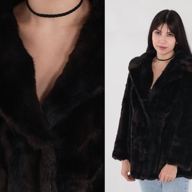 Faux Fur Coat 60s Dark Brown Fake Fur Jacket Button up Collared Retro Glam Rock Winter Sixties Warm Fuzzy Jacket Vintage 1960s Small S 