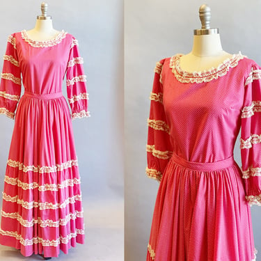 1960’s Pink Dotted Swiss and Lace Fiesta Set / Size Medium 