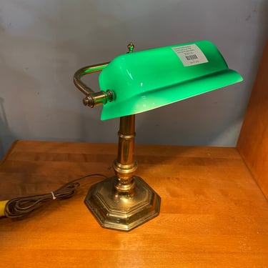 Vintage Stiffel Bankers Lamp with Cased Green Glass Shade