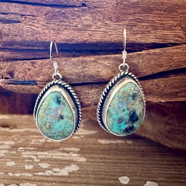 TURQUOISE DROPS Sterling Silver Dangle Earrings | P. Skeets Hallmark | Navajo Made | Native American Southwestern Jewelry 