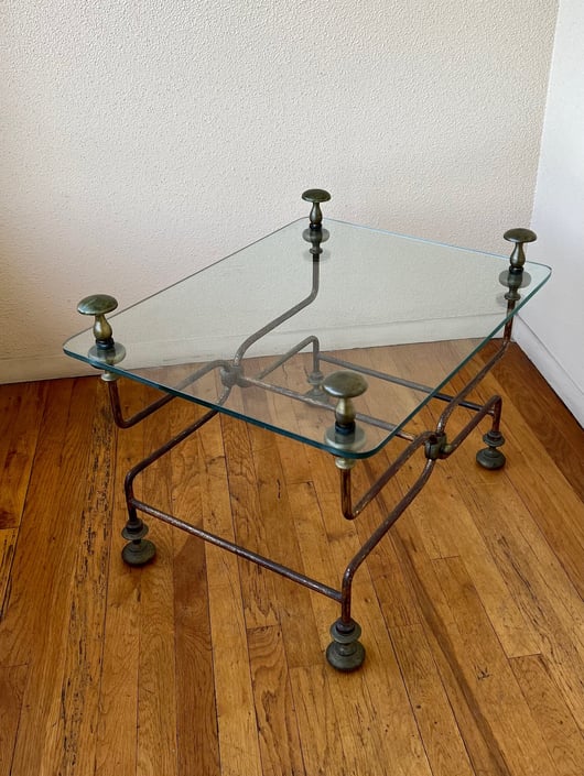 Rare Italian Mid Century Brass &amp; Gold Leaf Finish with Glass Top Cocktail Table