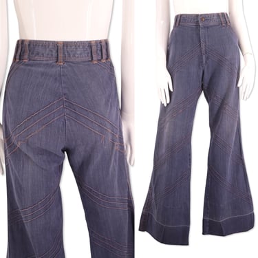 70s channel stitch denim bell bottom jeans 32