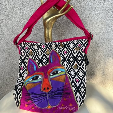Vintage Wounded Bird colorful Laurel Burch fabric shoulder bag Cat theme with zipper closure 