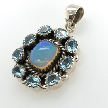 Artisan Ethiopian Opal & Aquamarine Sterling Silver Pendant Necklace 