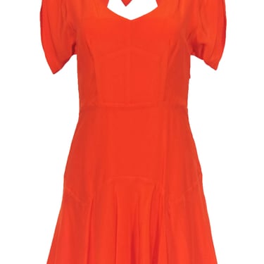 Rebecca Taylor - Bright Orange Short Sleeve Skater Silk Dress Sz 4