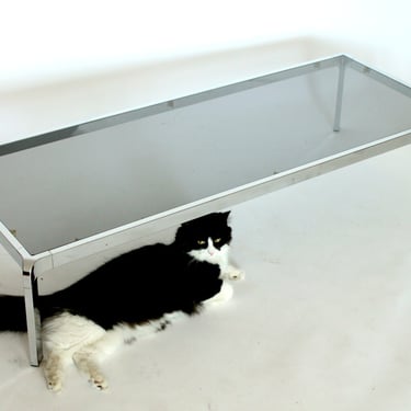 55 inches LONG COFFEE TABLE chrome and smoked glass vintage mid century retro 1970 era 