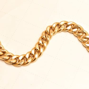 Italian 18K Cuban Link Bracelet, Chunky Yellow Gold Chain Bracelet, Estate Jewelry, 7.25