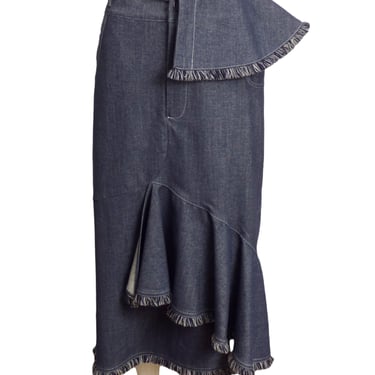 BOGDAR-NWT Denim Fringe Asymmetrical Skirt, Size 8