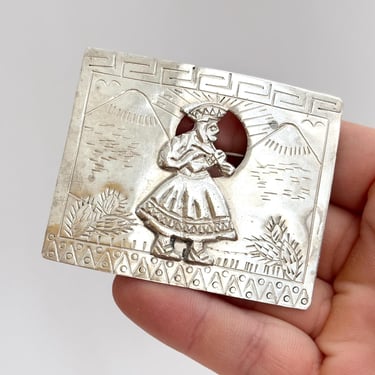 Peruvian Made Native Figure Portrait 925 Stamped South American Vintage Sterling Silver Brooch Pin 