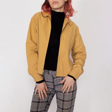 XS 70s Mustard Yellow Gabardine Jacket | Vintage Zip Up Collared Lightweight Sportswear Jacket 