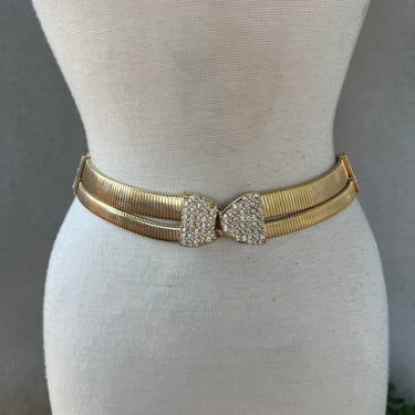 Vintage 80s glam golden stretch belt with rhinestone accents S/M by Accessocraft N.Y.C. 