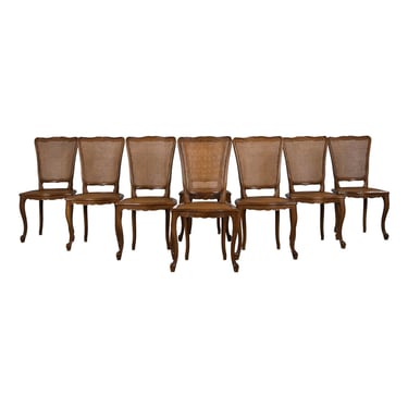 Antique French Louis XV Style Provincial Maple Cane Dining Chairs - Set of 8 