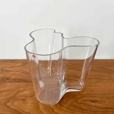 Early Iittala of Finland Alvar Aalto Savoy Vase in Clear Glass with Hand Engraved Mark - No. 3030 