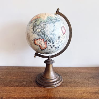 vintage globe with brass metal stand 