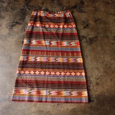 1970's Long Skirt / Vintage Bohemian Printed Maxi Skirt / Women's Large 