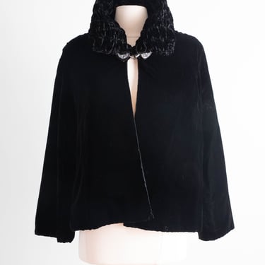 Dramatic Early 1930’s Black Silk Velvet Evening Jacket / SM