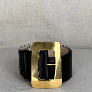 Altuzarra Medium Black Leather Big Gold Buckle Belt