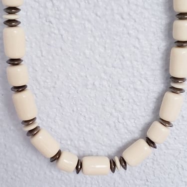 RARE unique carved stone/bone beaded necklace Vintage Necklace 