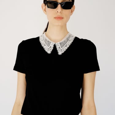 Black Tee with Lace Collar