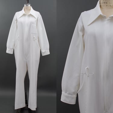 Vintage 1970s Le Voy's Disco White Jumpsuit, 70s Rare XL Jumpsuit, Rare Women's Larger Size, Disco Studio 54, Chest 48