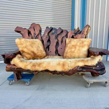 1960s Vintage Handcrafted Burl Redwood Sofa 