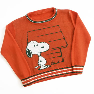 vintage snoopy sweater / 60s sweater / 1960s Peanuts Snoopy Charlie Brown striped orange kids sweater 