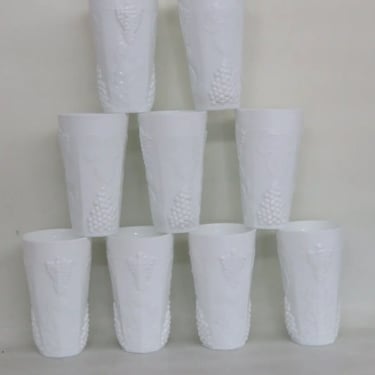 Indiana Colony Harvest White Milk Glass Set of 9 Cooler Tumblers Cups 3750B