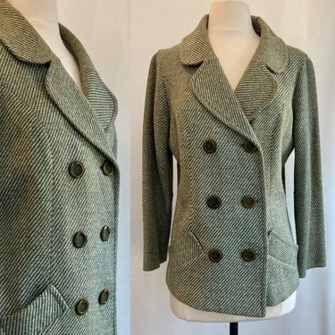 Cute 60s MOD WOOL TWEED Jacket Coat / Double-Breasted + Belt Loops + Pockets / Frank Lee of California 