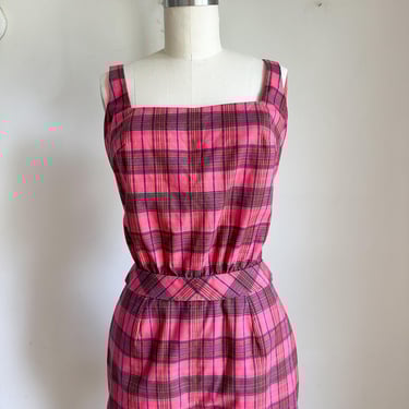 Vintage 1950s Pink Plaid Playsuit / Swimsuit // size XS 