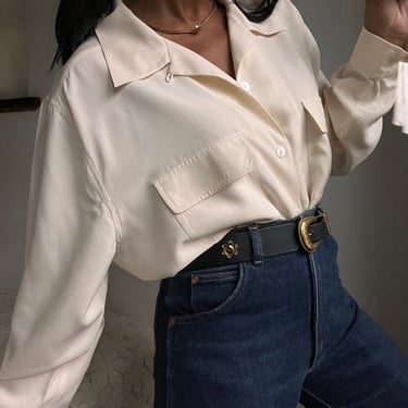 vintage pure silk double breast pocket favorite button down blouse 