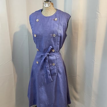 1960s Irish Linen Dress A line  lavender purple big button M 