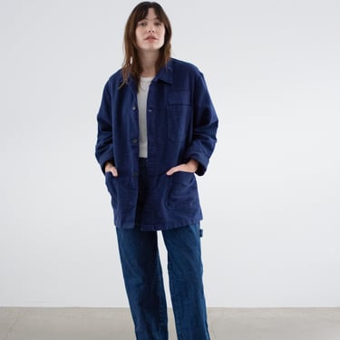 Vintage Dark Rich Blue Chore Coat | Navy Unisex Cotton Moleskin Utility Work Jacket | Made in Italy | M | IT498 
