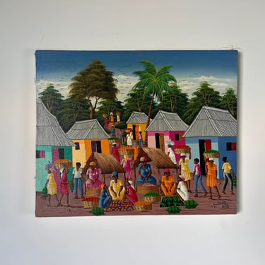 80's Vintage Haitian Art Oil Painting 