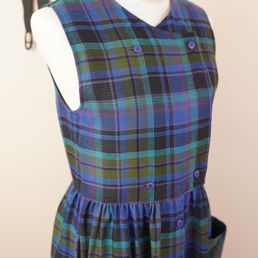 Vintage 1960's Plaid Dress / 60s Shift Day Dress M/L 