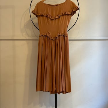 40s Peach Lurex Ruffle Dress