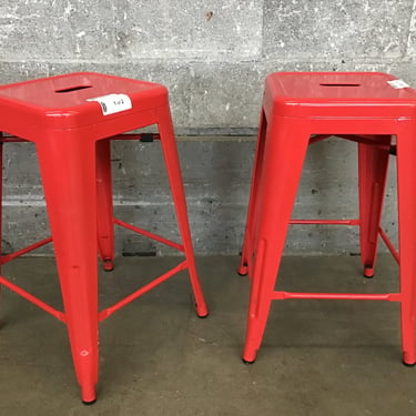 Pair of Red Metal Stools (Seattle)