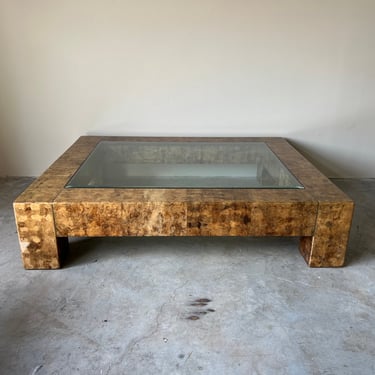 Oversize Karl Springer "Heavy Parsons " Style Coffee Table in Faux - Tortoise Shell 