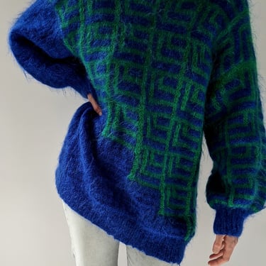 Vibrant Vintage Blue & Green Mohair Sweater