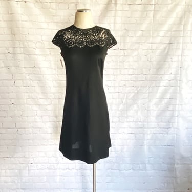 Little Black Dress • 1960s • Mod Gothic Shift Mini • Peekaboo Silk Corded Bib & Shoulder • Cocktail Dress • LBD • Ilsa Engel Boutique NYC 