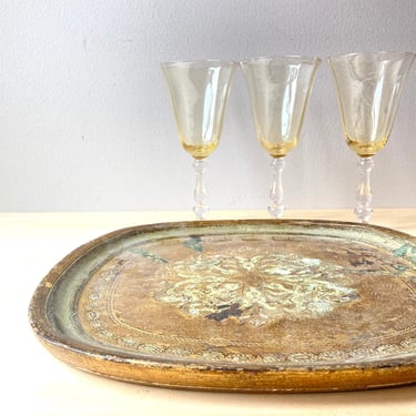 vintage florentine serving tray gold green distressed made in Italy 
