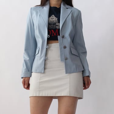 90s Buttery Baby Blue Leather Blazer