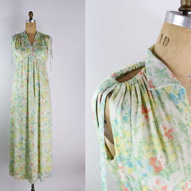 70s Floral House Dress / Vintage Slip Dress / Trapeze Dress / Vintage Lingerie/ 1970s Slip Dress / One Size 