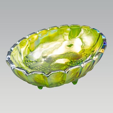 Indiana Harvest Green Carnival Glass Oval Centerpiece Bowl | Vintage Contemporary Collectible Glassware 